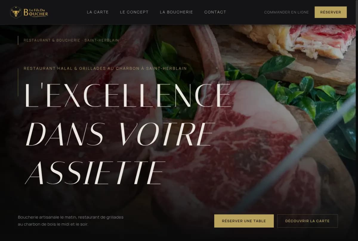 Page d'accueil du site Le Fils du Boucher — le restaurant